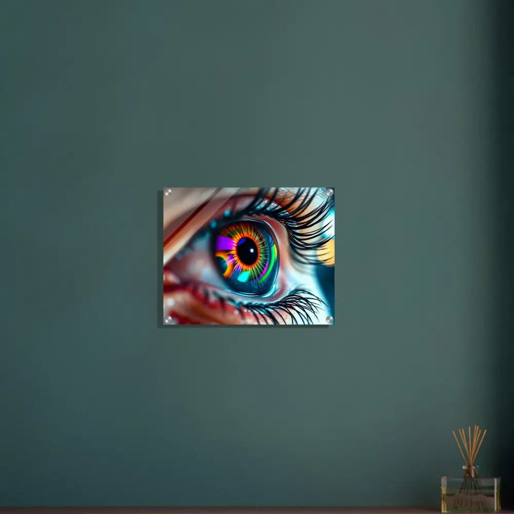 Colorful eye artwork acrylic print titled Cosmic Iris Portal of Vision by PixiOnyx Dreamscape