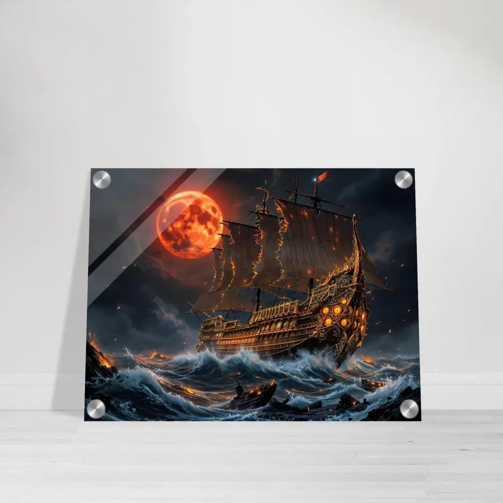 Acrylic print magnifies a pirate ship under the blood moon in the Crimson Reign Armada edition