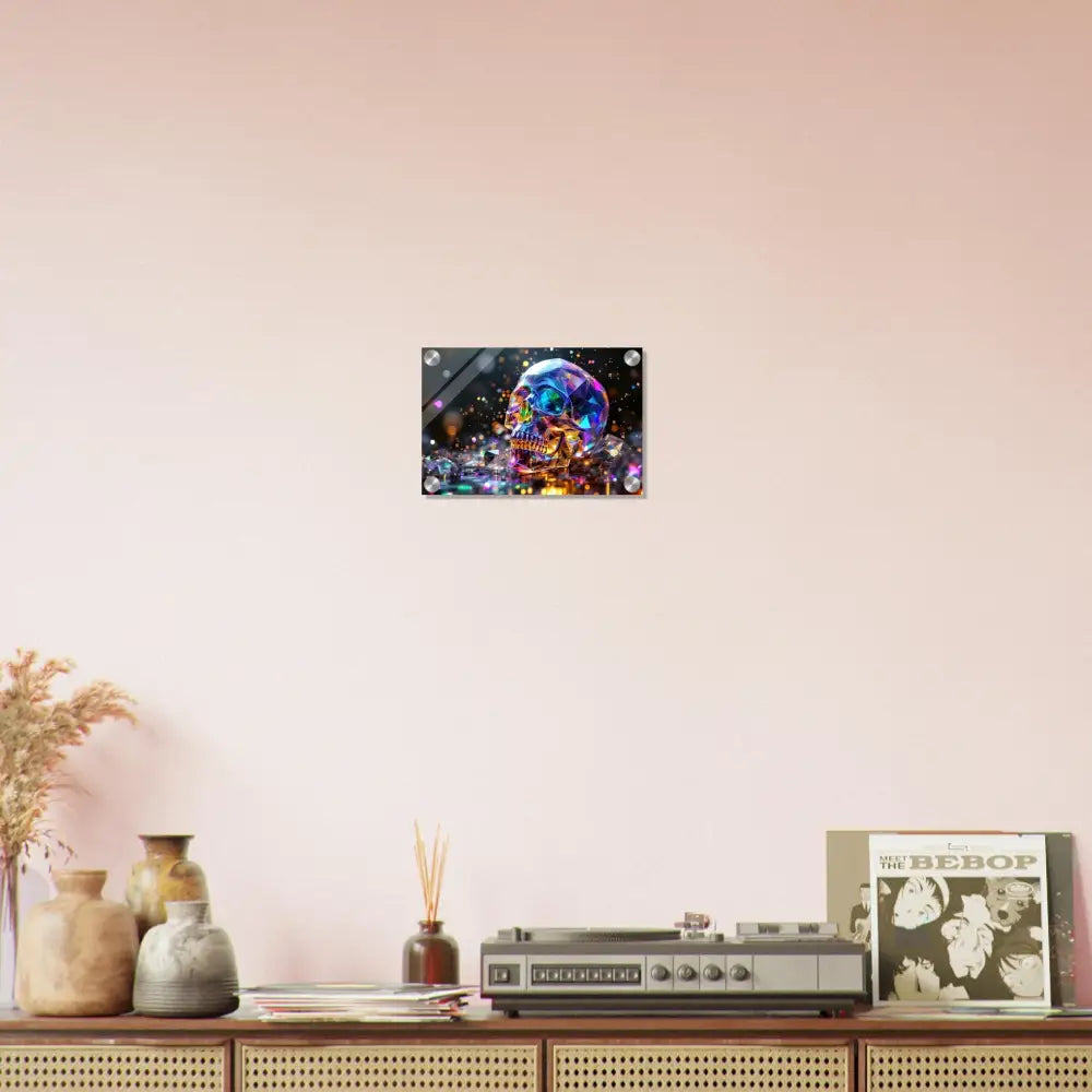 Colorful skull wall art acrylic print titled PixiOnyx Crystal Clarity Edition