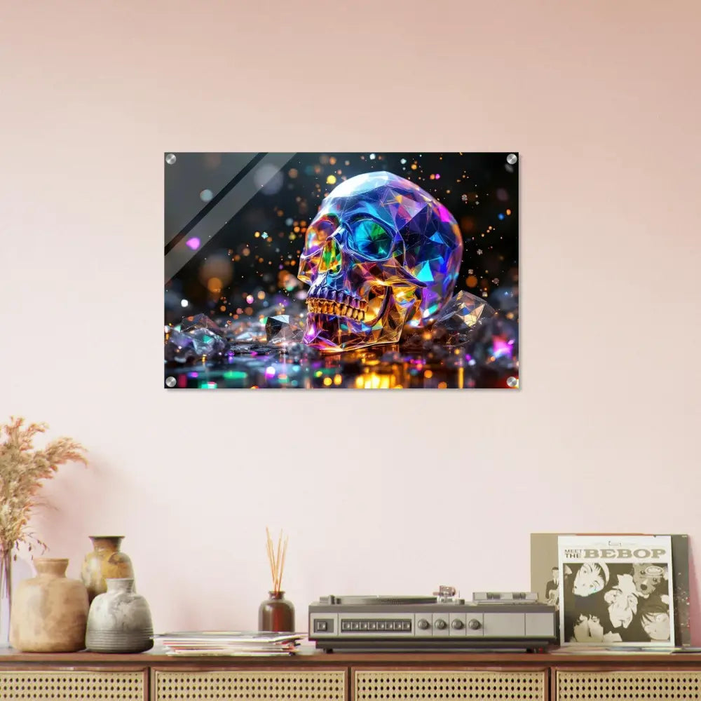 Acrylic print of geometric crystal skull art from PixiOnyx Crystal Clarity Edition