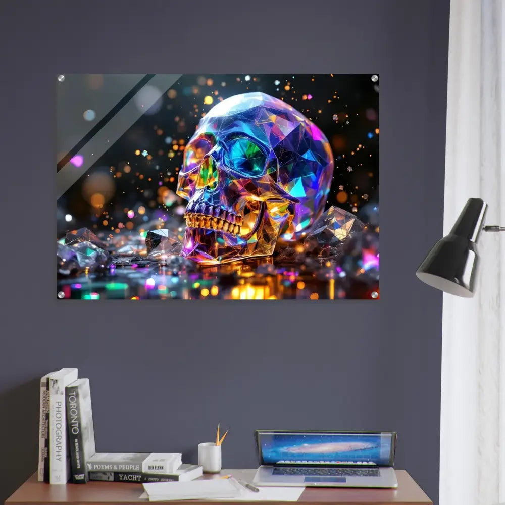 Colorful geometric skull art acrylic print named Crystal Skull Prism by PixiOnyx