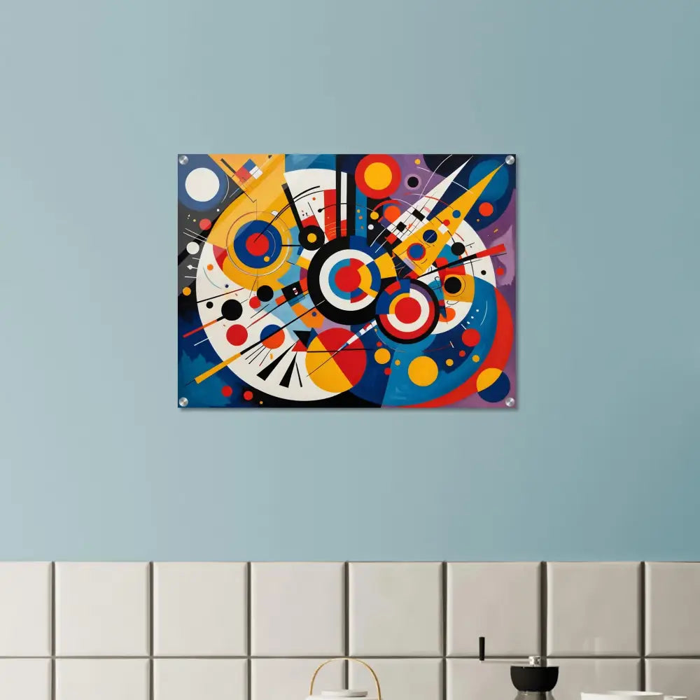 Abstract geometric artwork on acrylic print titled Dynamic Balance by PixiOnyx