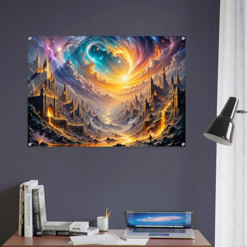 Acrylic print of Eclipsed Citadel fantasy landscape wall art for immersive experience