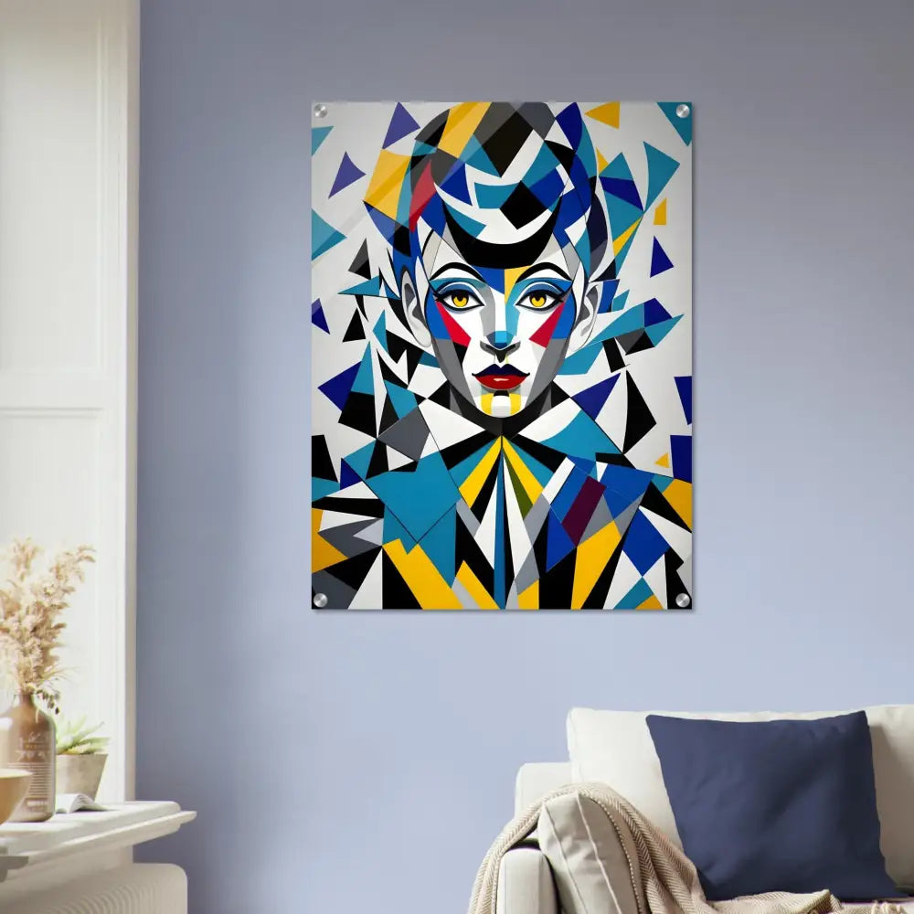 Geometric portrait art acrylic print titled Fragmented Muse on PixiOnyx Dreamscape Crystal