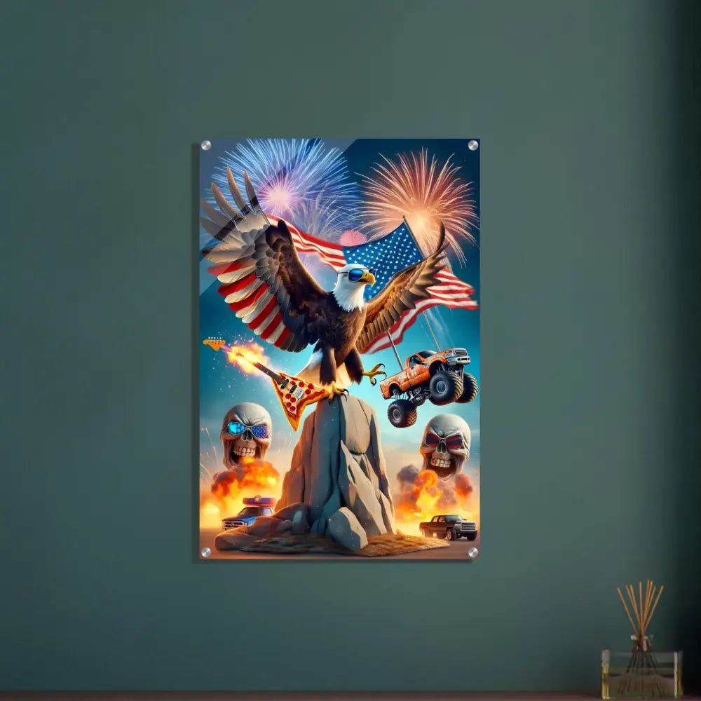 Patriotic eagle-themed wall art acrylic print titled Freedom Shreds Eternal by PixiOnyx
