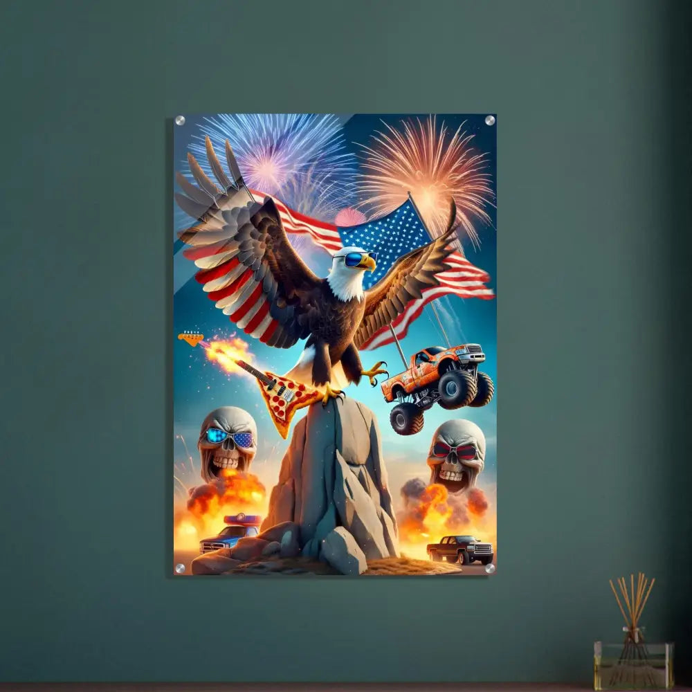 Patriotic eagle rock poster on Acrylic Print Freedom Shreds Eternal by PixiOnyx