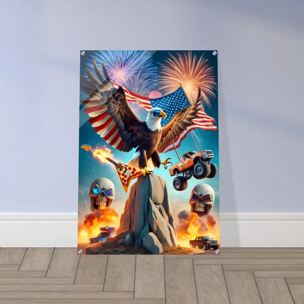 Patriotic eagle rock poster acrylic print titled Freedom Shreds Eternal by PixiOnyx