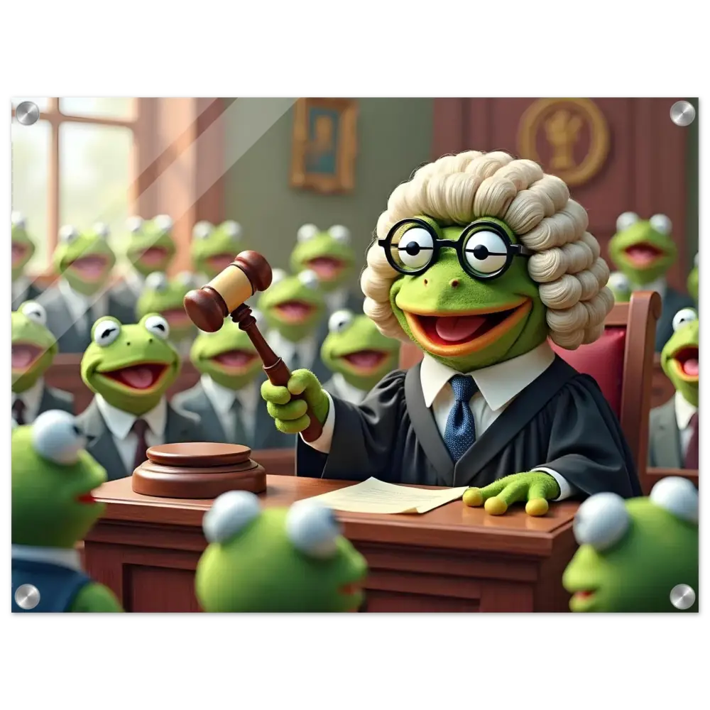 Kermit the Frog as a judge in a whimsical frog court scene acrylic print