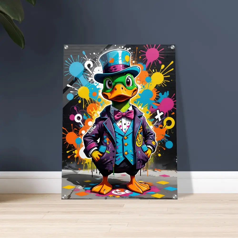Cartoon duck in formal attire for Acrylic Print Gangster Duck Swagger by PixiOnyx