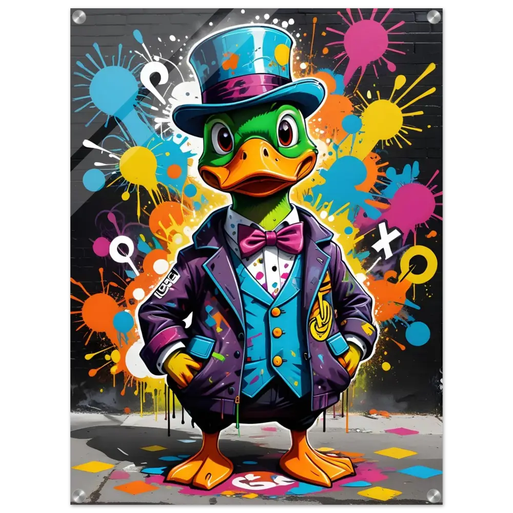 Cartoon duck in a suit and top hat for Acrylic Print Gangster Duck Swagger PixiOnyx