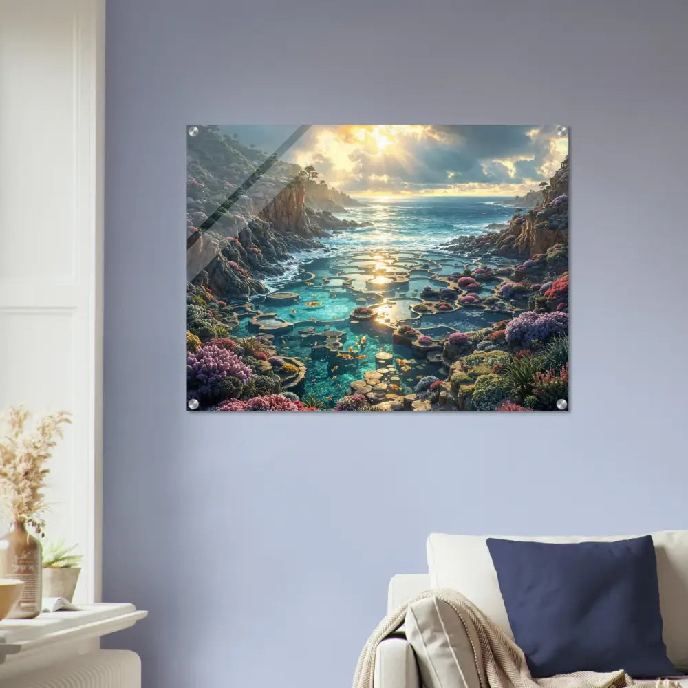 Coastal landscape acrylic print from PixiOnyx Crystalflow Edition showcasing ocean views