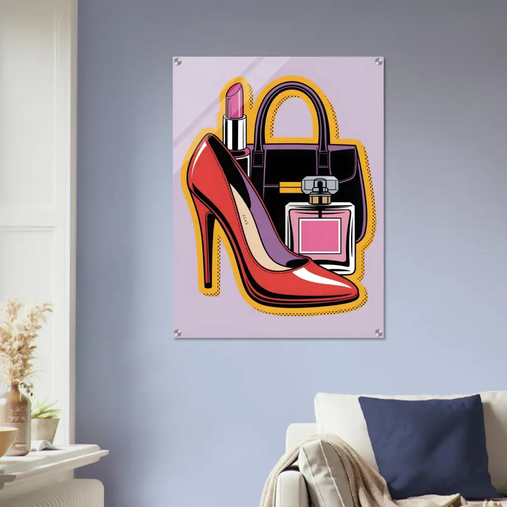 Pop art style illustration of glam slam PixiOnyx Gloss Bomb Pop acrylic print