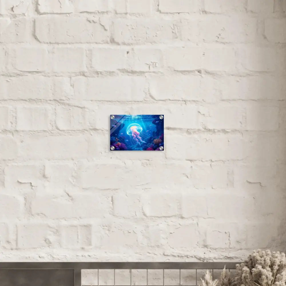 Acrylic print of glowing jellyfish underwater art from PixiOnyx Ocean Reverie series