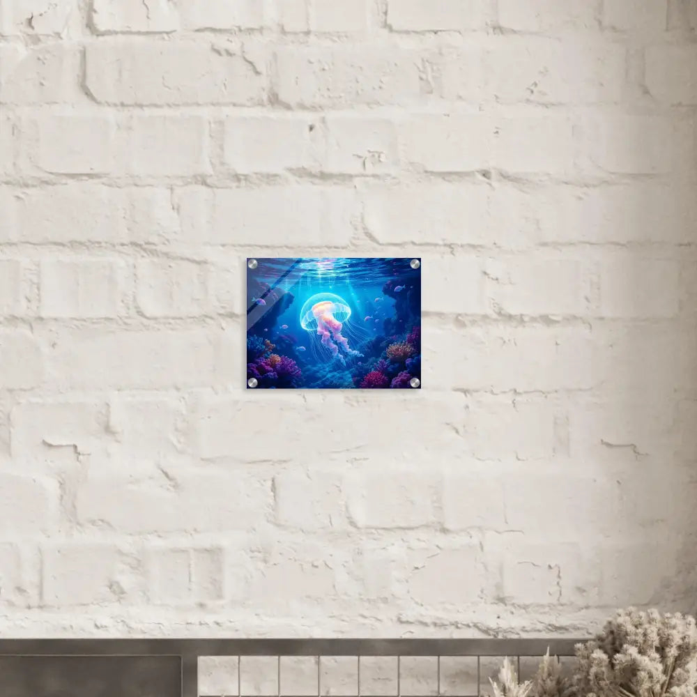 Jellyfish underwater art print in Acrylic Print Glowing Wanderer Cosmic Drift by PixiOnyx Ocean Reverie