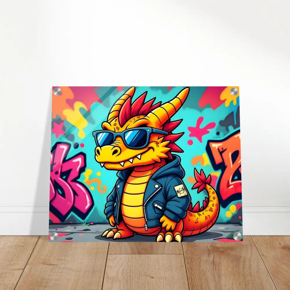 Cool cartoon dragon artwork on acrylic print for Graffiti Groove Dragon from PixiOnyx