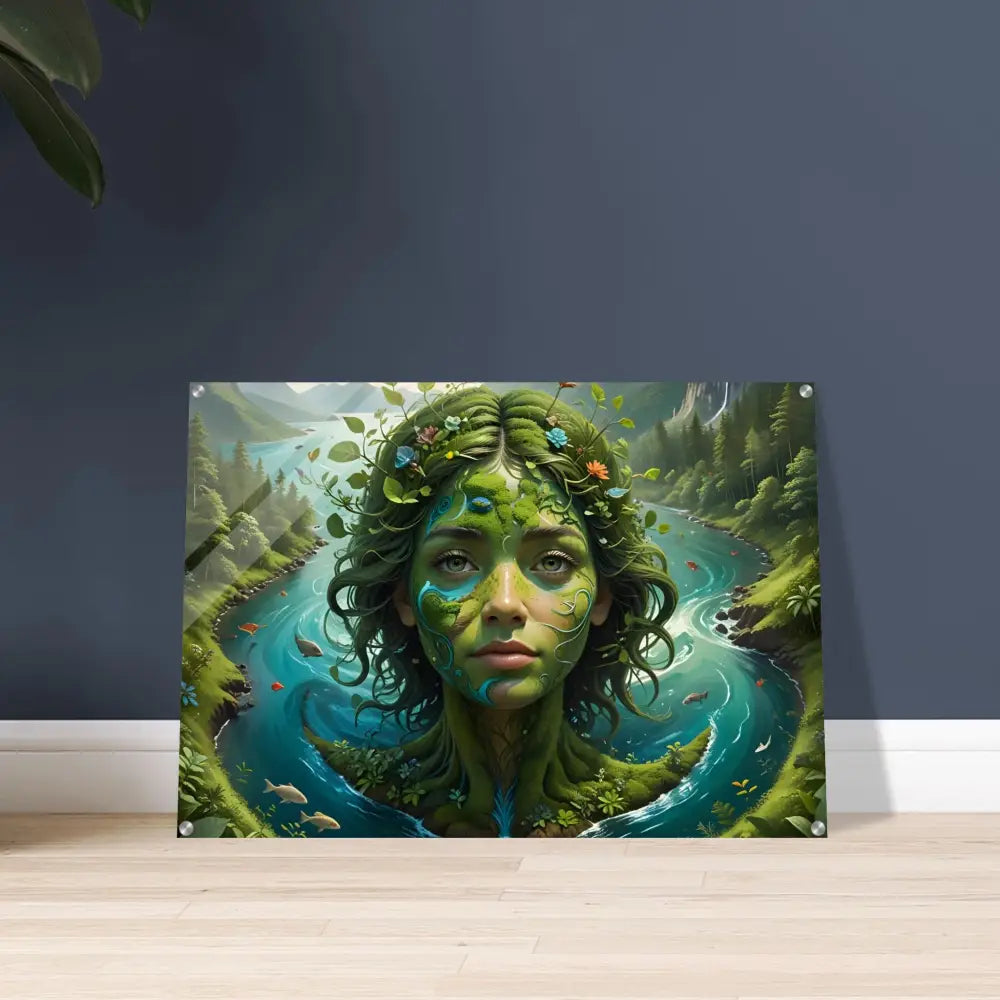 Nature-themed portrait art on Acrylic Print Green Goddess PixiOnyx Nature Dreamscape