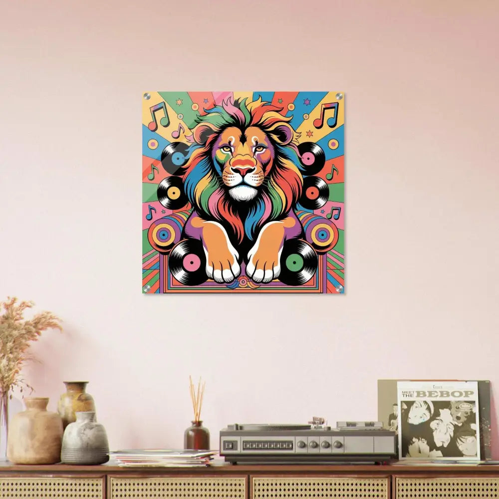 Vibrant colorful lion graphic print on canvas showcasing Groove King and PixiOnyx Gloss Groove