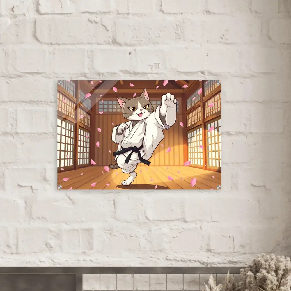 Acrylic print of Karate Cat wall art featuring Cherry Blossom Showdown by PixiOnyx