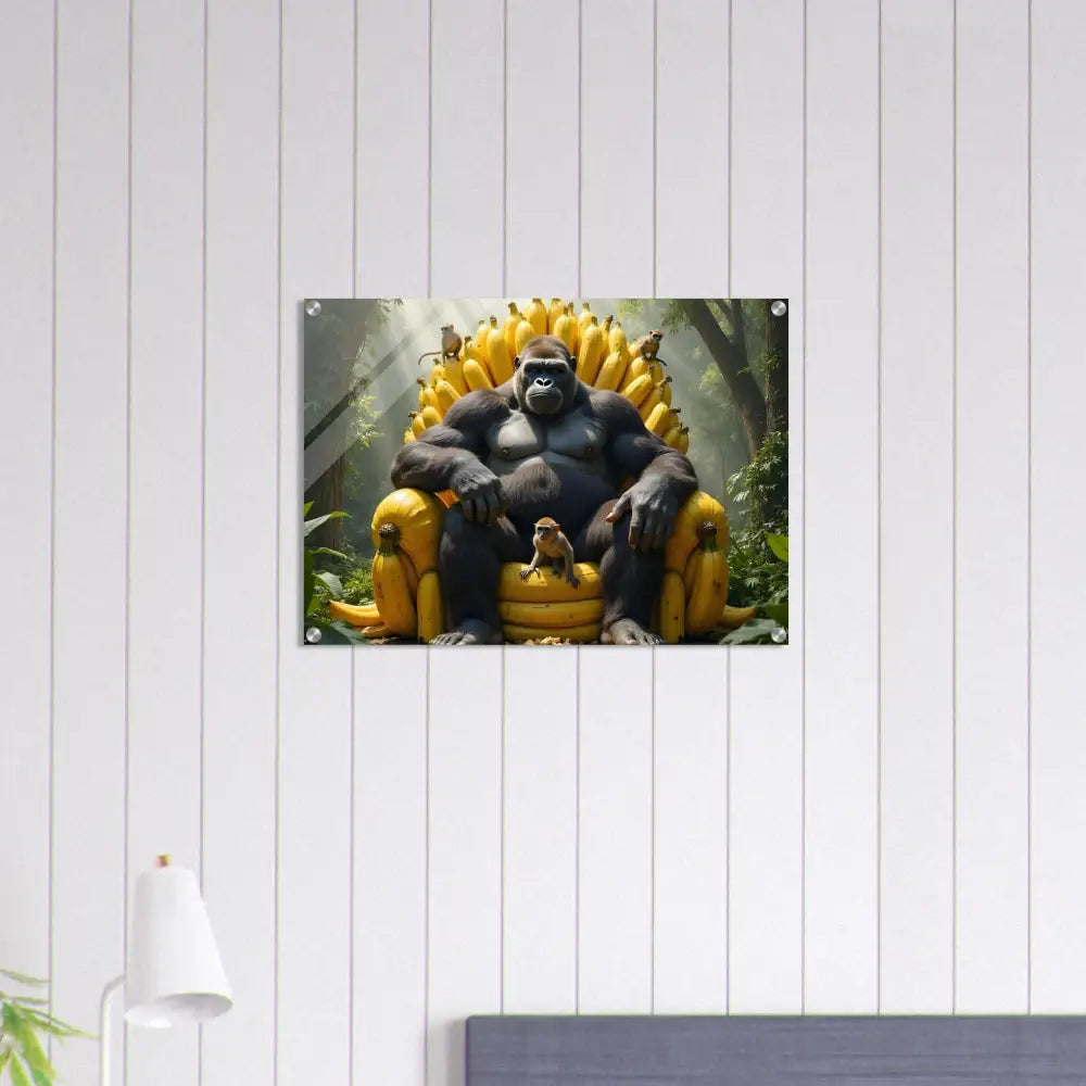 Acrylic Print of a Gorilla Sitting on a Banana Throne from PixiOnyx Primate Royalty