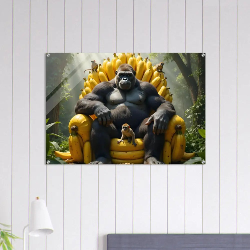 Acrylic print featuring a Gorilla on a Banana Throne for King Kong’s Primate Royalty