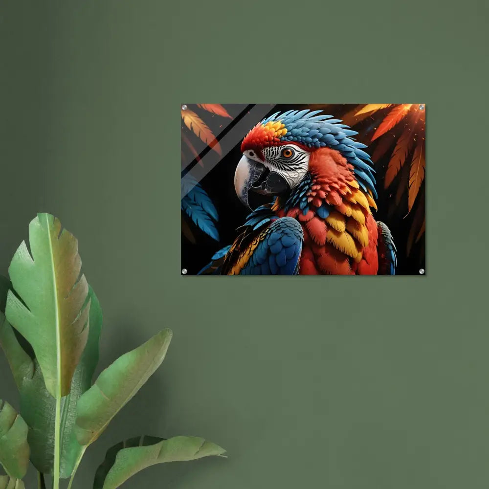 Colorful macaw art print on Acrylic Print – Macaw Ascendant from PixiOnyx Nature Crystal Flight