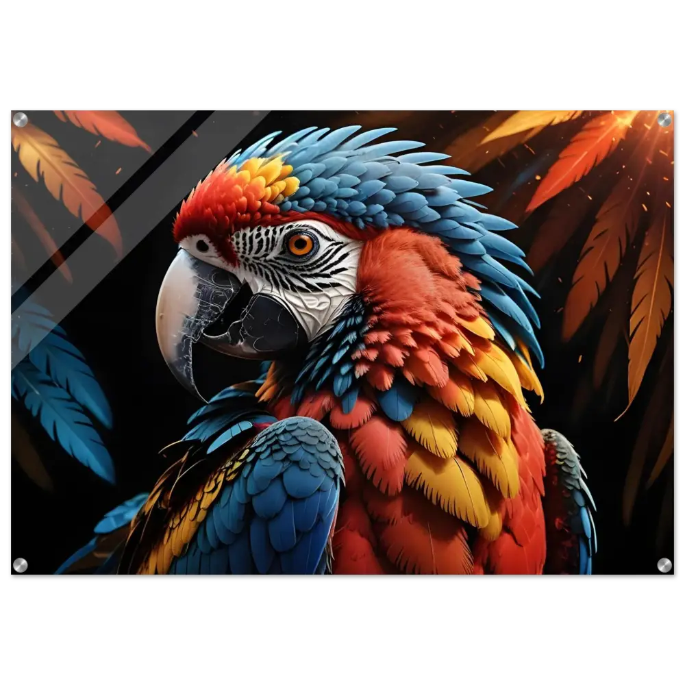 Colorful Macaw Art Print for Acrylic Wall Decor in PixiOnyx Nature Crystal Flight series