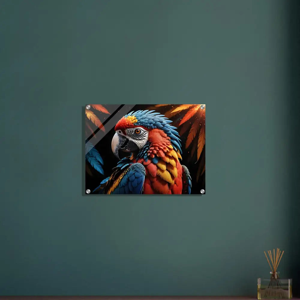 Colorful parrot art print for Acrylic Print Macaw Ascendant by PixiOnyx Nature Crystal Flight