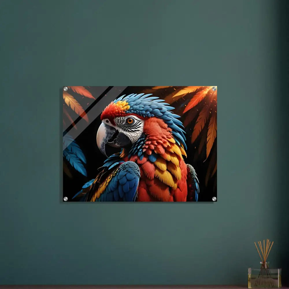 Colorful parrot art print on Acrylic Print Macaw Ascendant by PixiOnyx Nature Crystal Flight