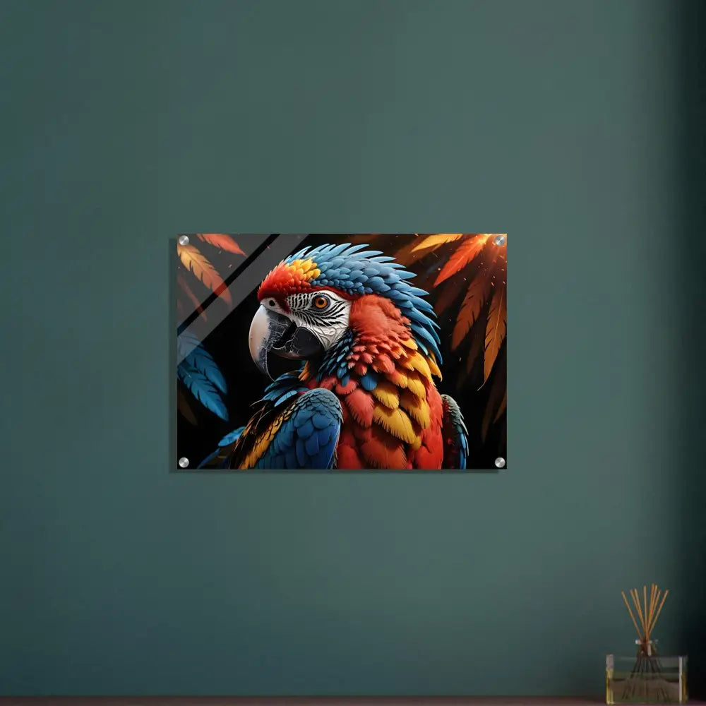Colorful parrot art print on Acrylic Print Macaw Ascendant by PixiOnyx Nature Crystal Flight