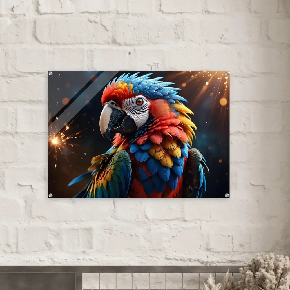 Colorful parrot wall art acrylic print Macaw Firelight PixiOnyx Crystal Burst Panel