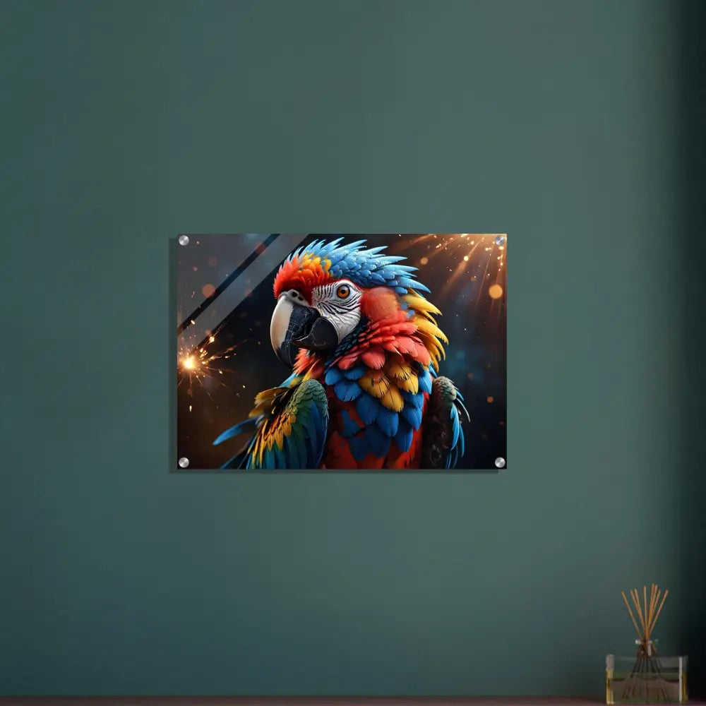 Framed parrot artwork acrylic print Macaw Firelight PixiOnyx Crystal Burst Panel