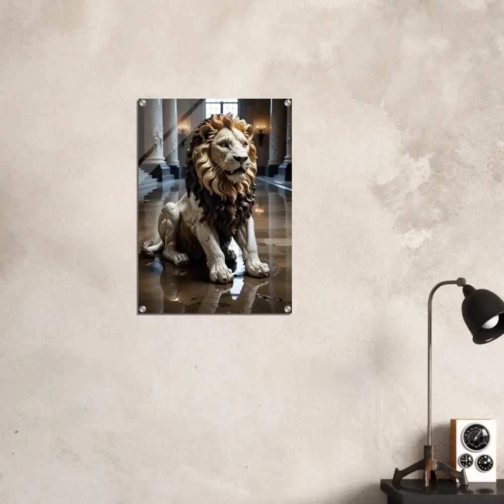 Acrylic print of a marble lion statue wall art from PixiOnyx Regal Sculpture Series