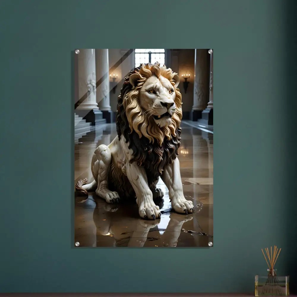 Acrylic print of a marble lion statue art piece from PixiOnyx Regal Sculpture Series