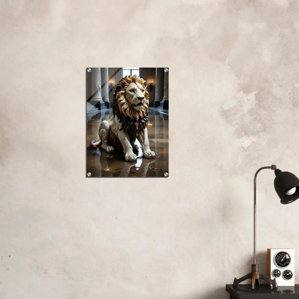 Acrylic print of a marble lion sculpture art in Grand Hall PixiOnyx Regal Series