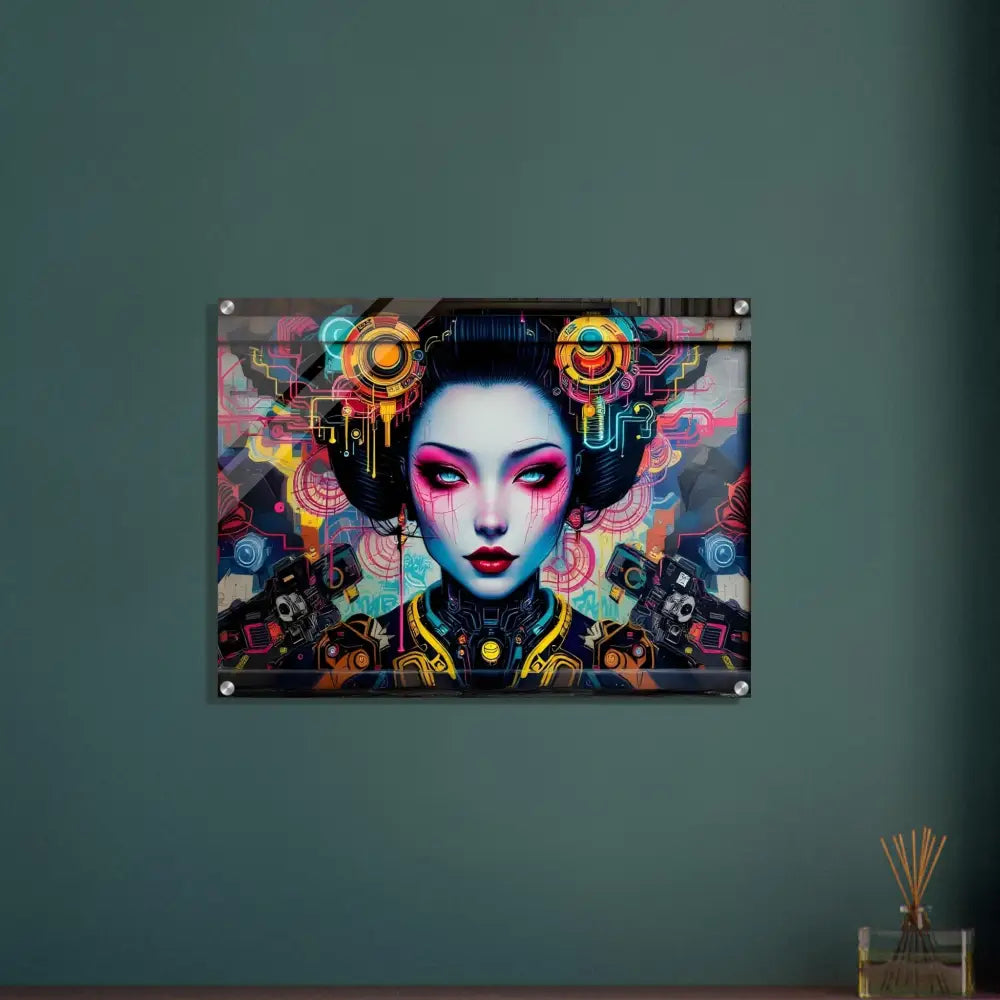 Cyberpunk Geisha wall art acrylic print for PixiOnyx Urban Circuit Icon decor