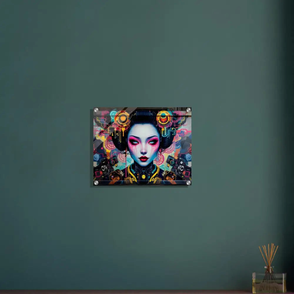 Cyberpunk geisha wall art acrylic print titled Mech Shrine Geisha by PixiOnyx Urban Circuit Icon