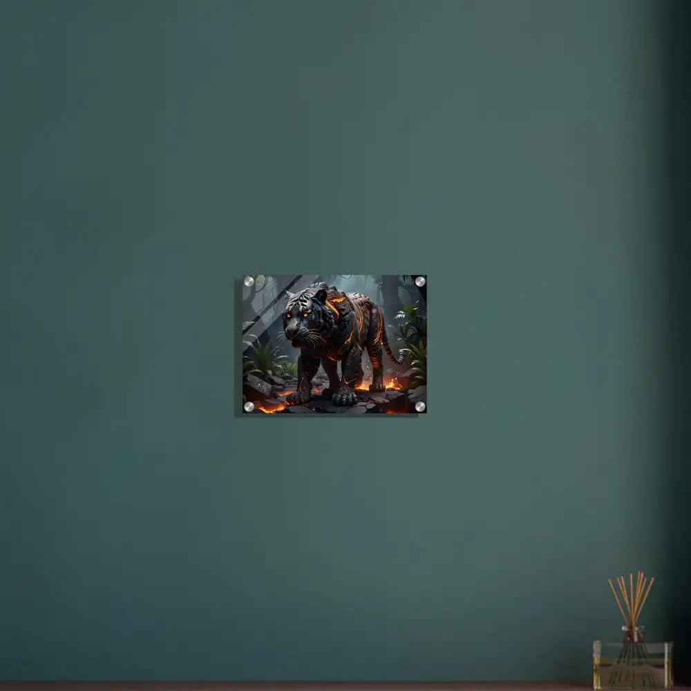 Framed tiger artwork acrylic print titled Molten Majesty PixiOnyx Crystal Flame featuring nature fantasy