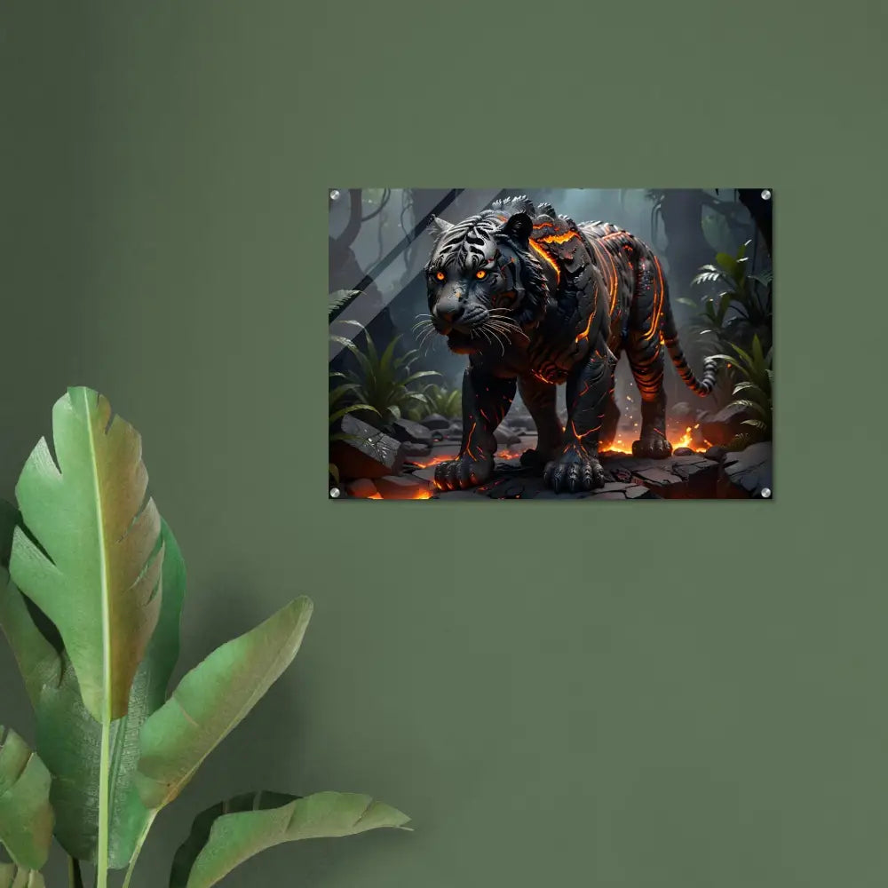 Lava-infused tiger wall art acrylic print titled Molten Majesty by PixiOnyx Crystal Flame