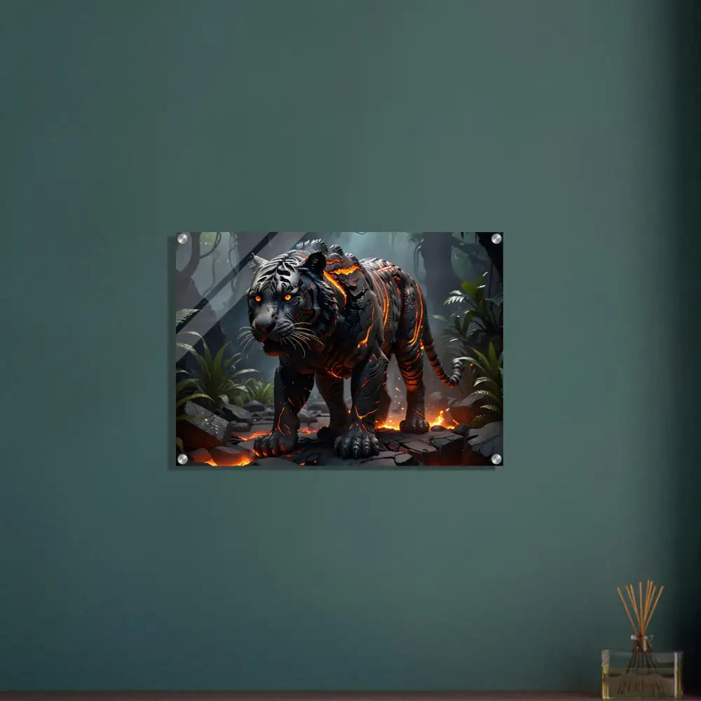 Acrylic print featuring a vivid tiger art in PixiOnyx Crystal Flame fantasy artwork