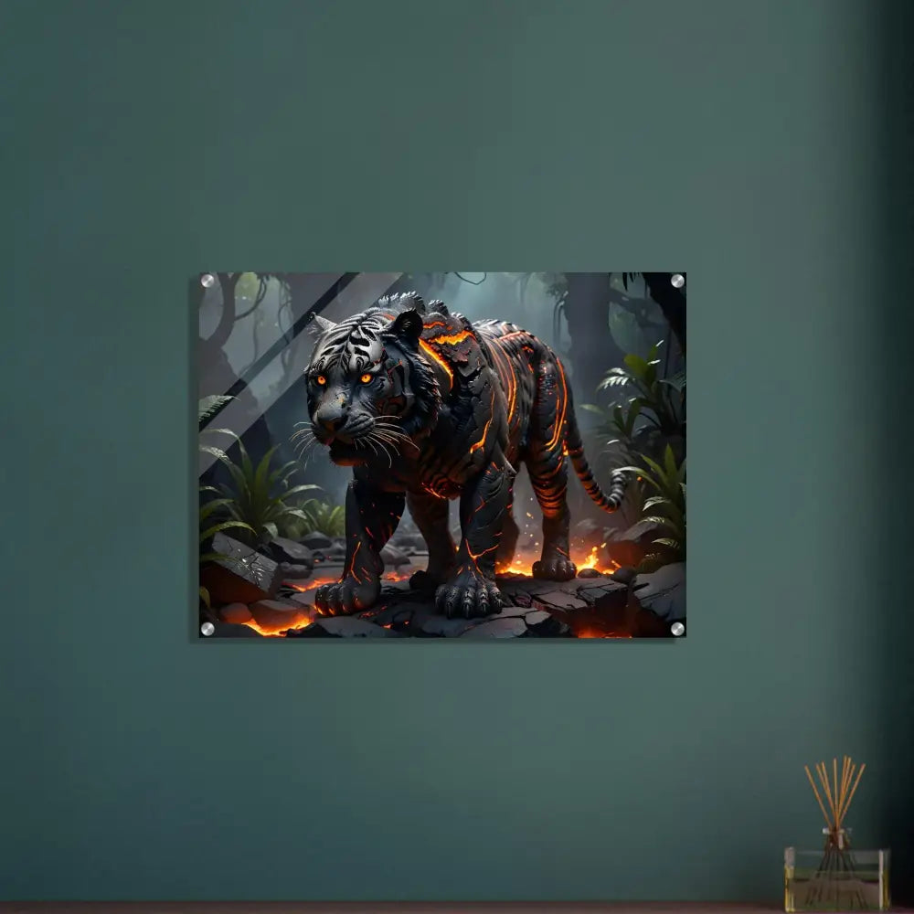 Framed Lava Tiger artwork on Acrylic Print Molten Majesty PixiOnyx Crystal Flame display