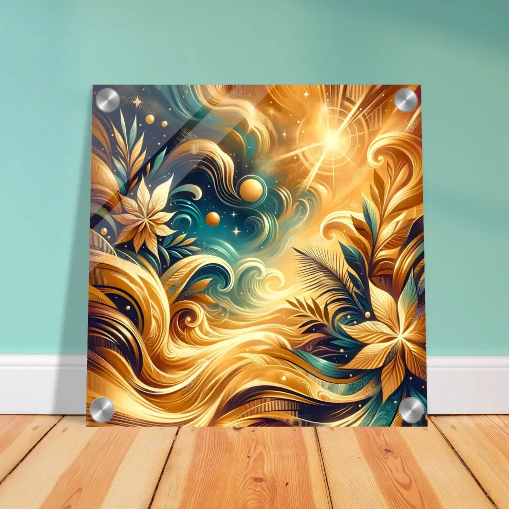 Abstract golden floral art print on Acrylic Print Nebula Bloom Cascade from PixiOnyx Series