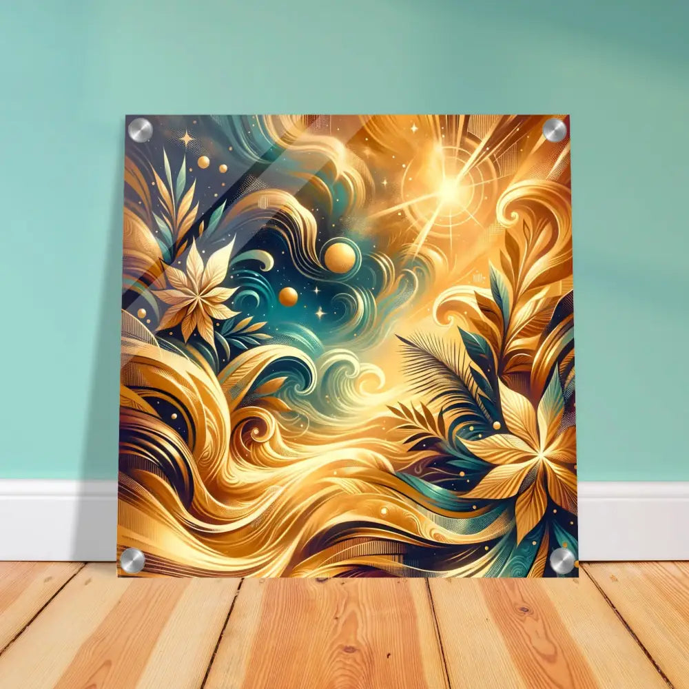 Golden floral abstract art print from PixiOnyx Cosmic Nature Crystal-Lux Series