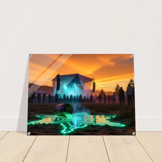 Acrylic wall art featuring Neon Spill Festival design on PixiOnyx Ultra-Vivid Panel