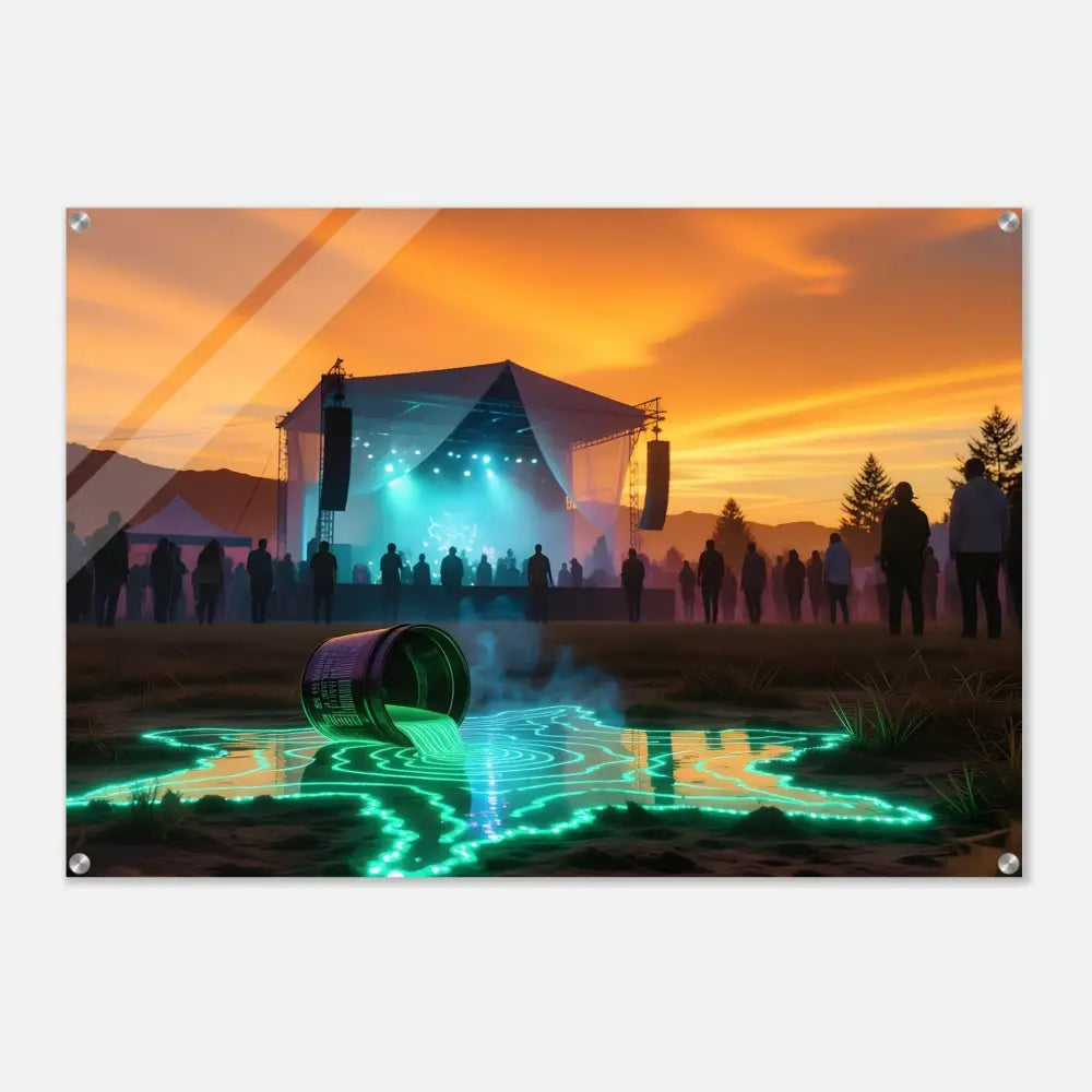 Spilled glowing neon liquid from a can on PixiOnyx Ultra-Vivid Panel acrylic print