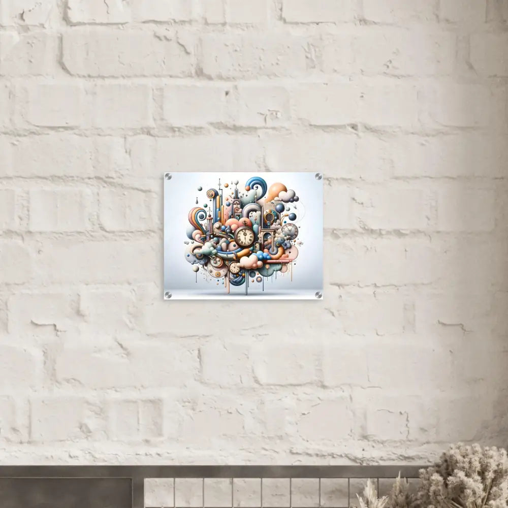 Whimsical clockwork art print on pastel Acrylic Print Pastel Mechanica PixiOnyx Gloss Surreal Art