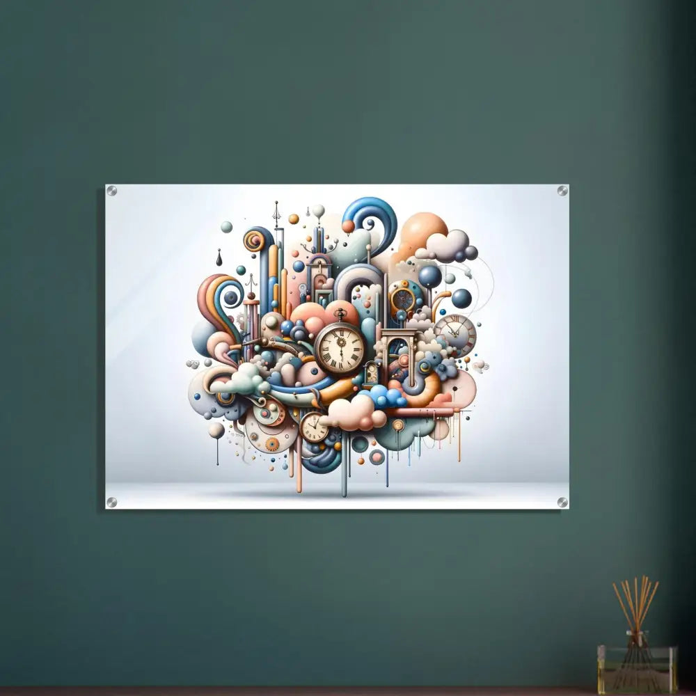 Colorful abstract clockwork art on Acrylic Print Pastel Mechanica PixiOnyx Gloss Finish