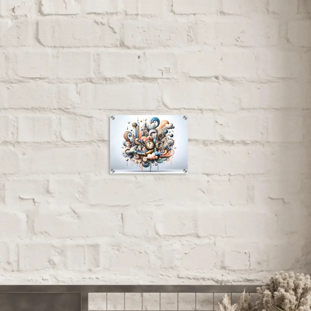 Abstract whimsical art print featuring pastel colors on a PixiOnyx Gloss Finish Acrylic