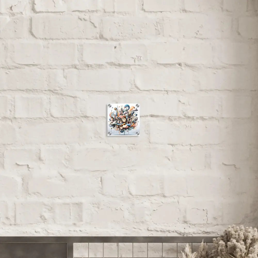 Square tile with whimsical pastel illustration from Acrylic Print Pastel Mechanica artwork