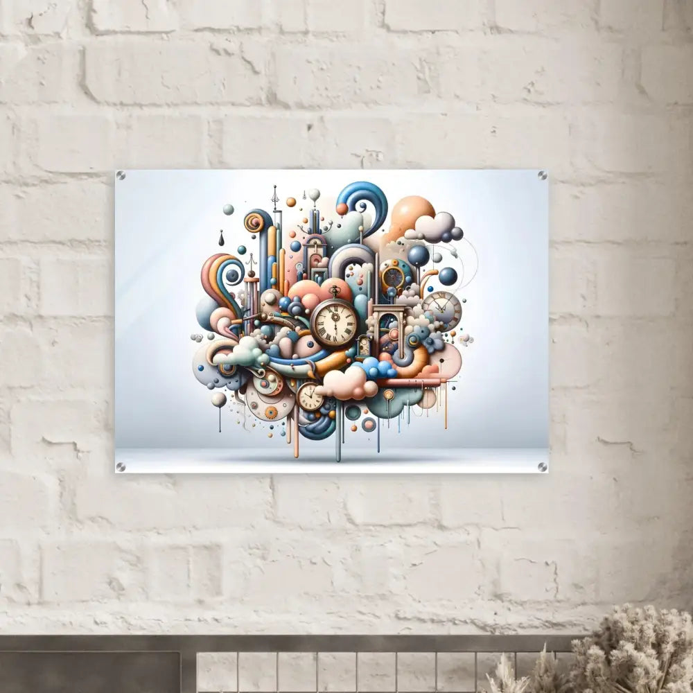 Colorful whimsical clockwork art on Acrylic Print Pastel Mechanica PixiOnyx Gloss Finish