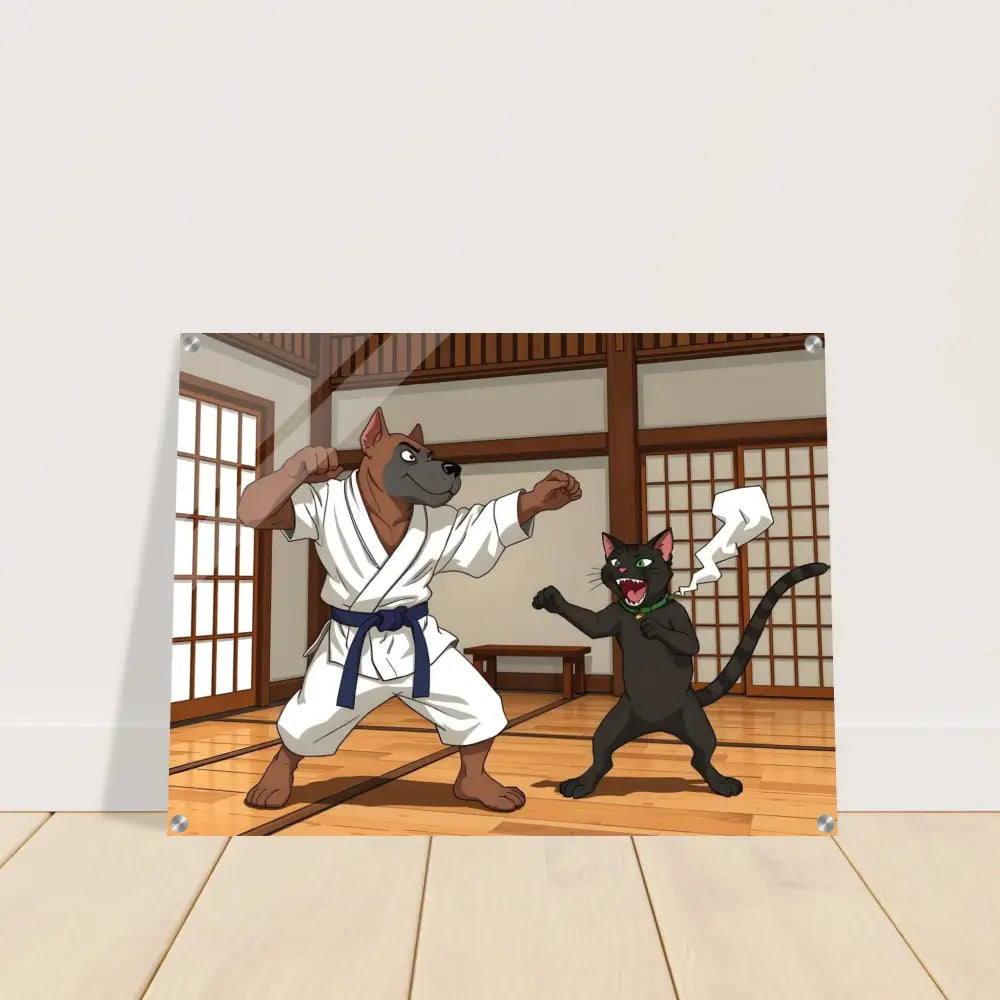 Acrylic print of Karate dog and cat paw prints from Paws of Fury martial art artwork